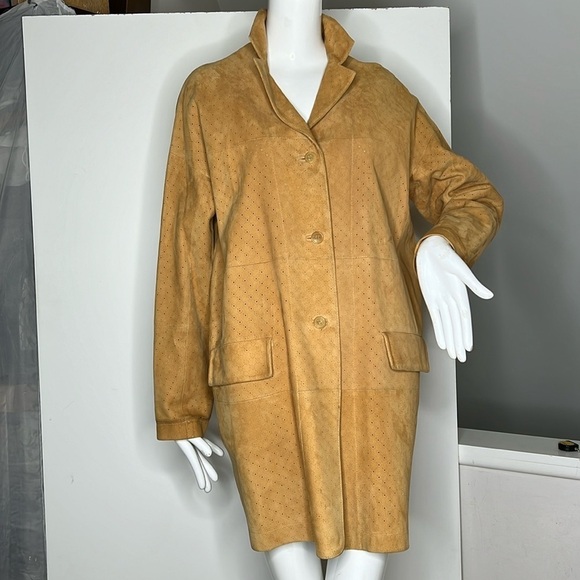 Revillon Paris Sz 40 Nubuk Laser Perforated Suede Leather 3/4 Coat Jacket - Picture 3 of 12